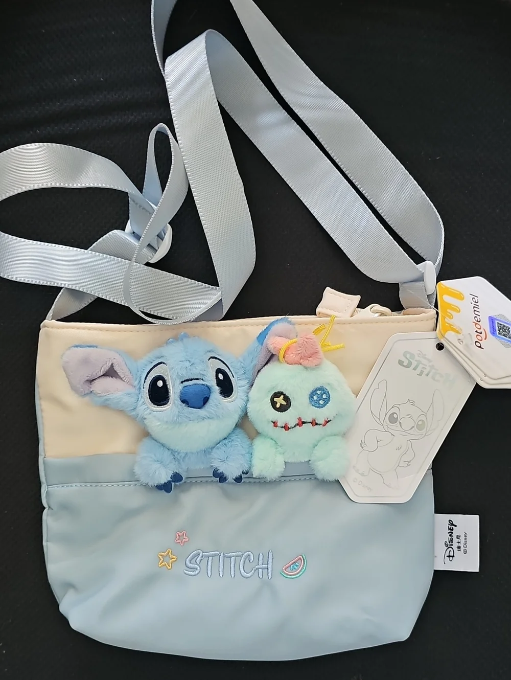 Disney Light Blue Stitch Plush Crossbody Bag with Mint Critter Charm